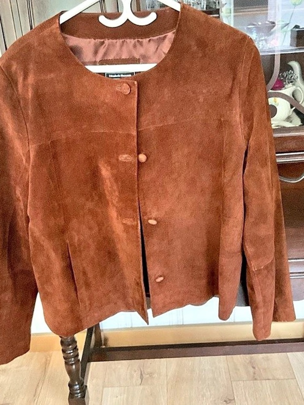 Elizabeth Reesman Brown Snap Front Jacket Size 46 Like New
